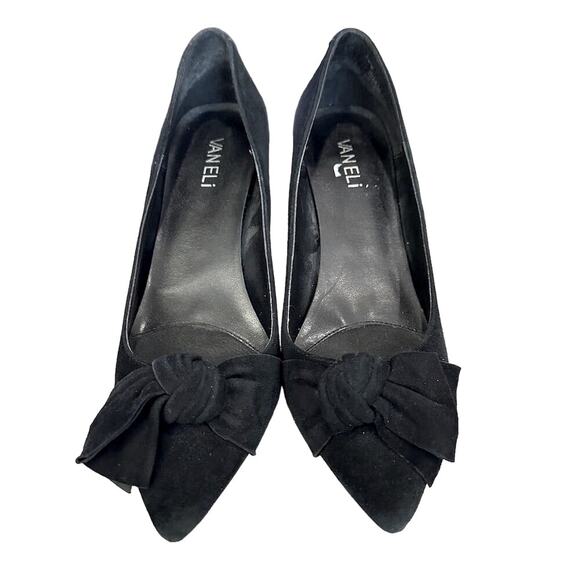 Vaneli Women's Black Suede Bow Pointed Toe Heels Size 8 Formal Pumps - Picture 2 of 10